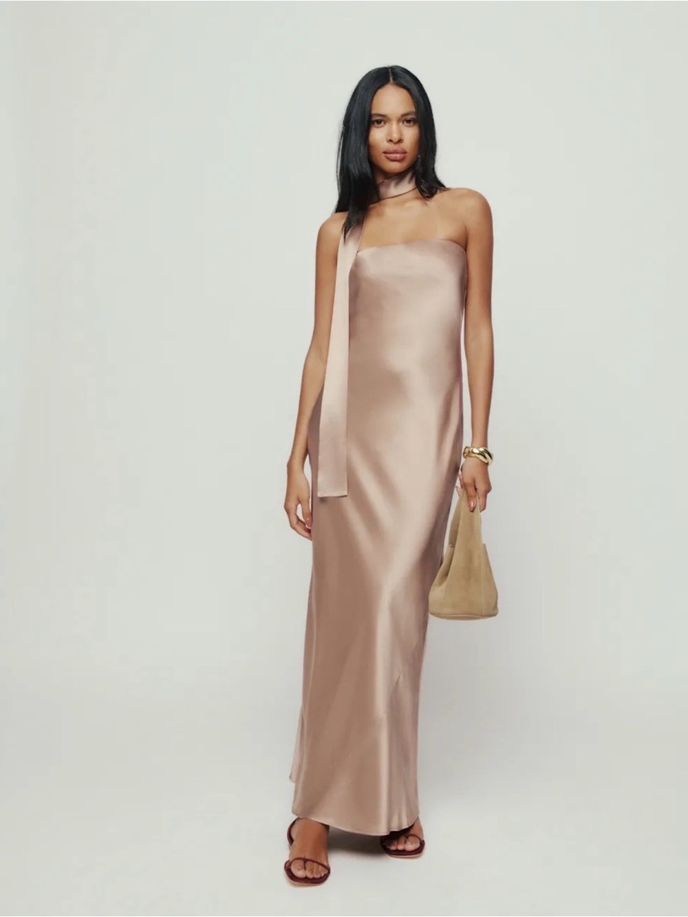 NWT Reformation Oren Silk Dress in Macademia